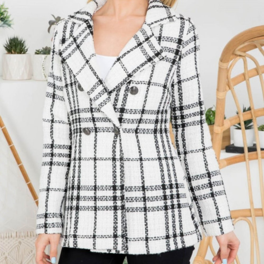 PLAID BLAZER BUTTON FRONT